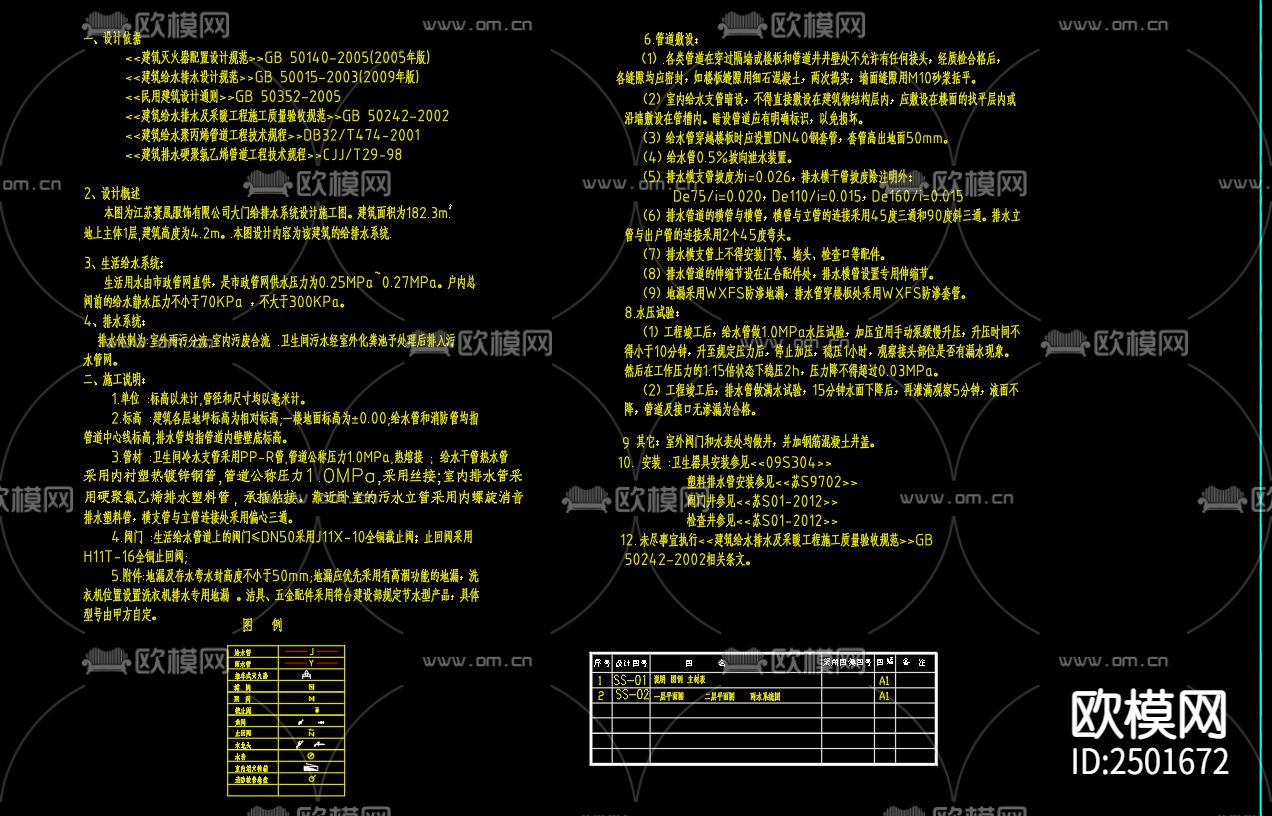 寰晟服饰有限公司大门给排水CAD施工图