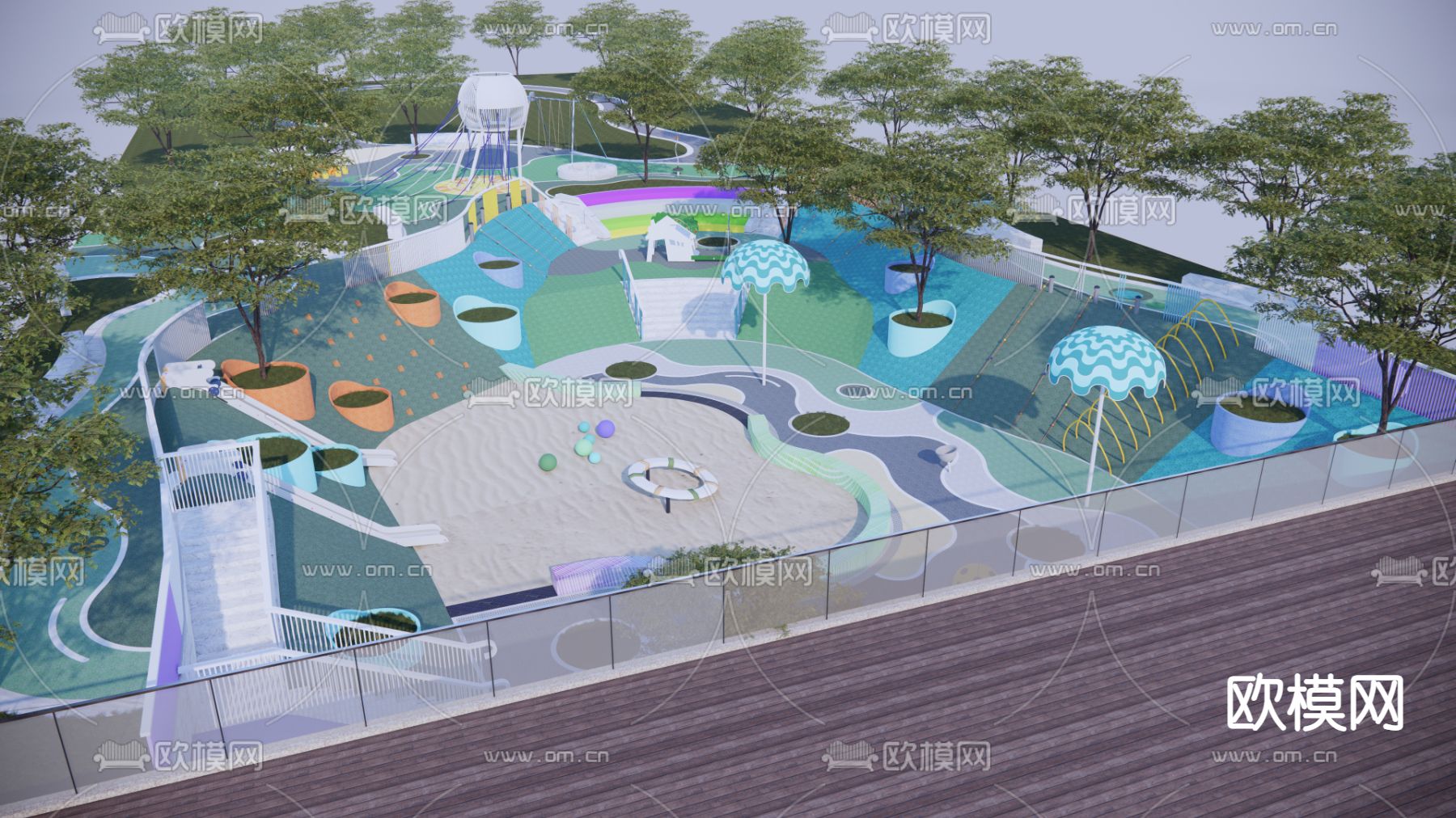 现代趣味儿童游乐区su模型