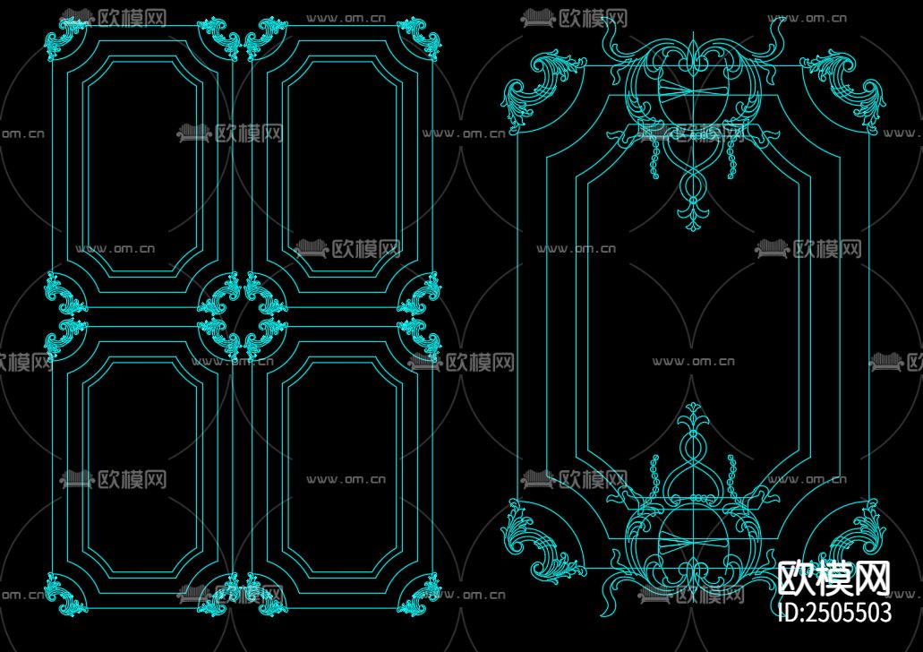 210款法式雕花板CAD图库下载（渲染图6）