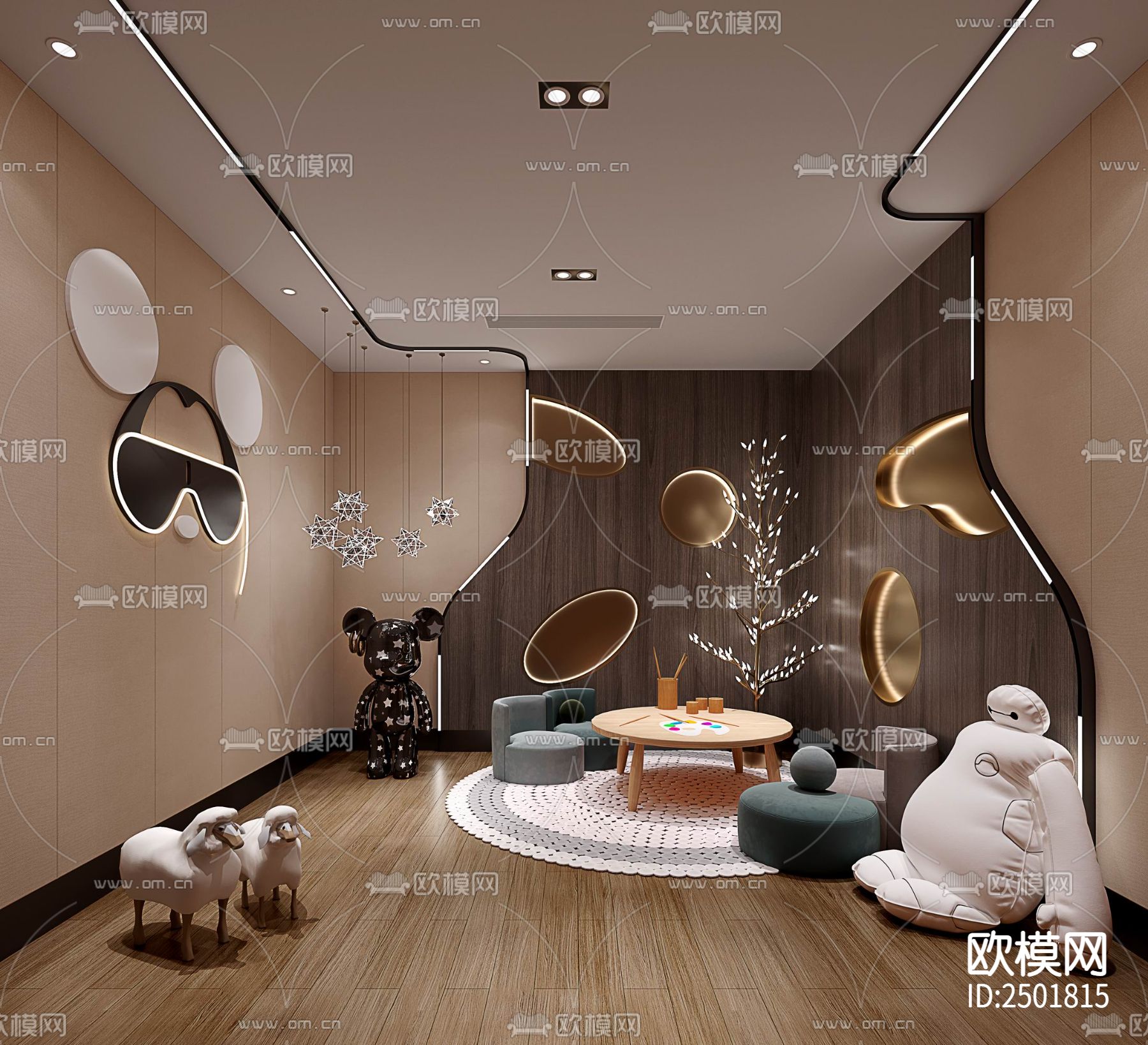 五层别墅室内CAD施工图下载（渲染图2）