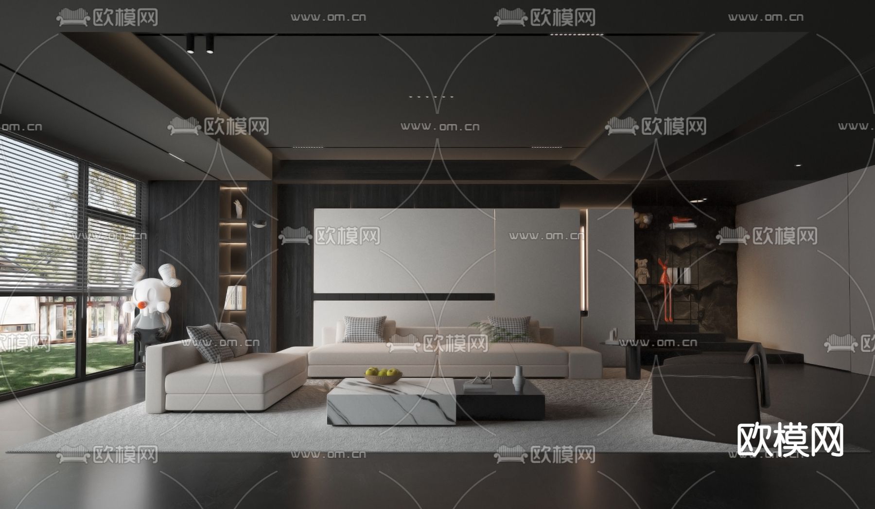 暗黑风客厅3d模型下载
