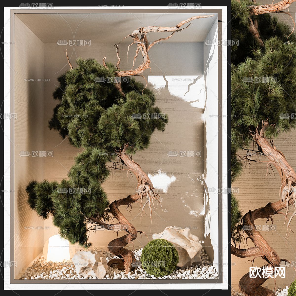 新中式景观绿植 松树造景3d模型下载（渲染图1）