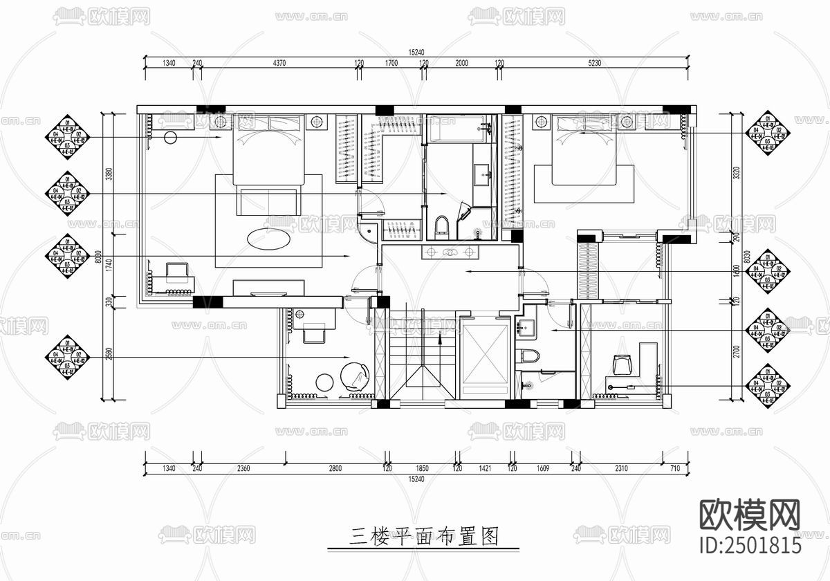 五层别墅室内CAD施工图下载（渲染图7）