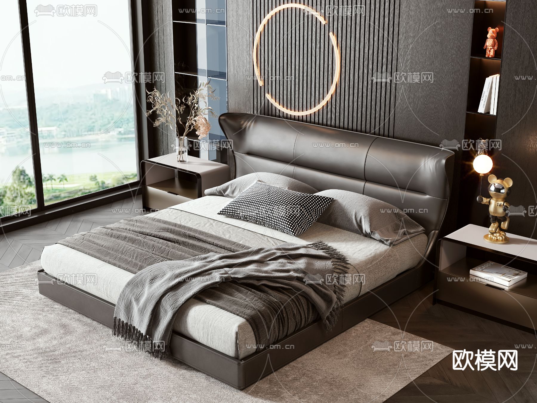 现代双人床3d模型下载