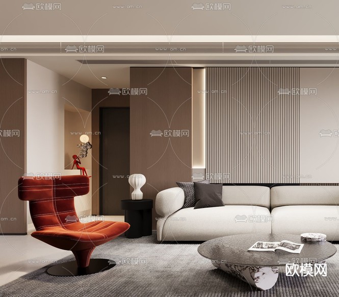 现代客厅3d模型下载(渲染图3)