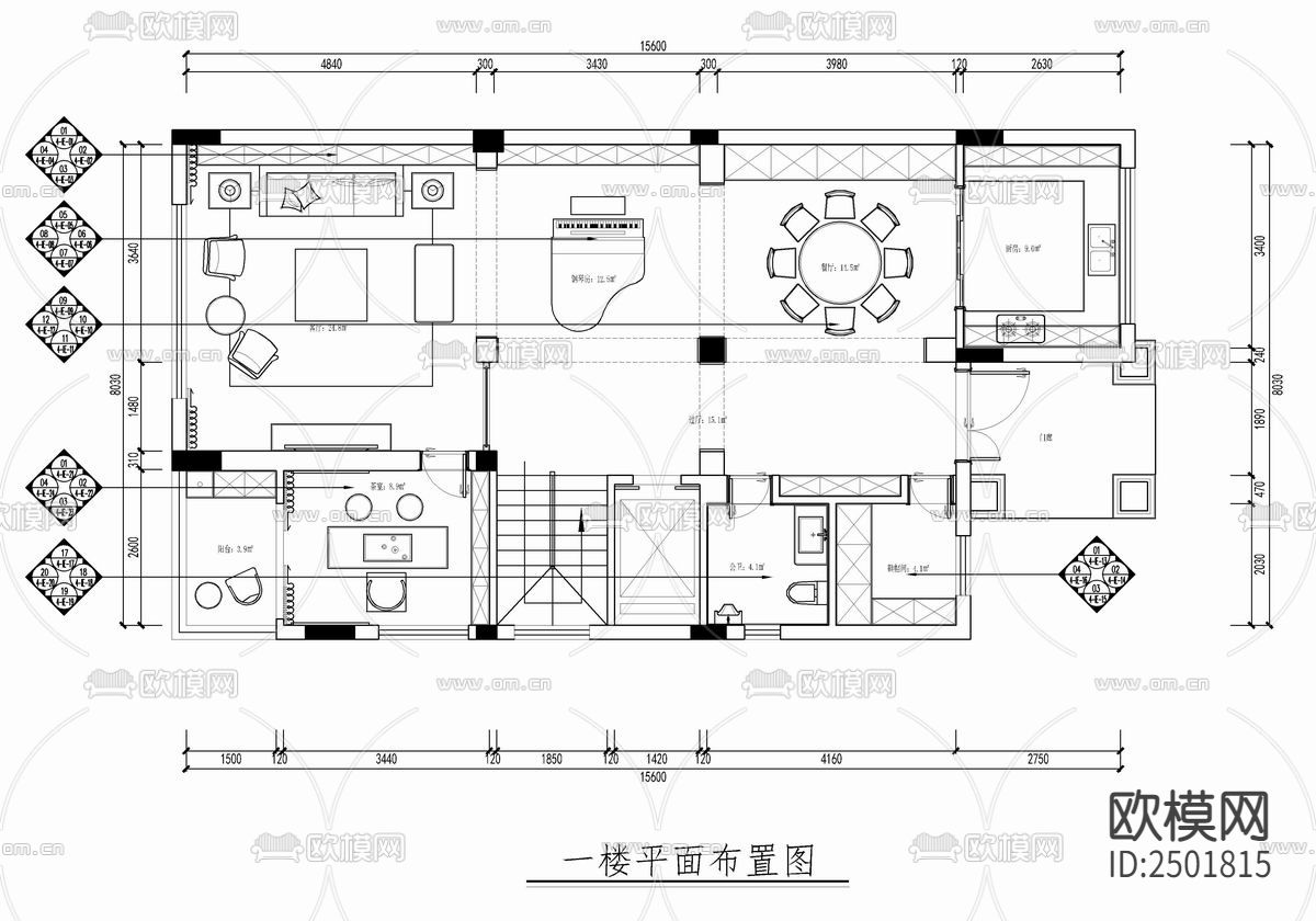 五层别墅室内CAD施工图下载（渲染图5）
