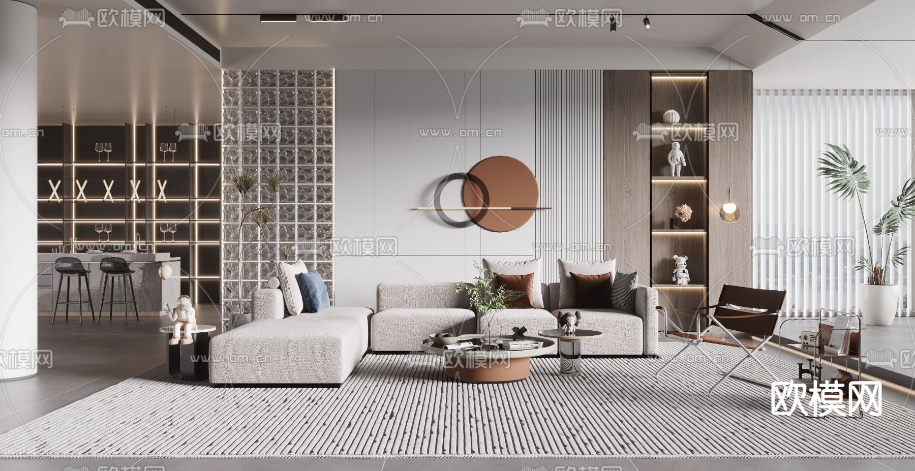 现代客厅3d模型下载