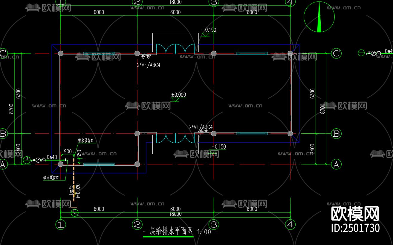 某沿街商业给排水CAD施工图下载（渲染图3）