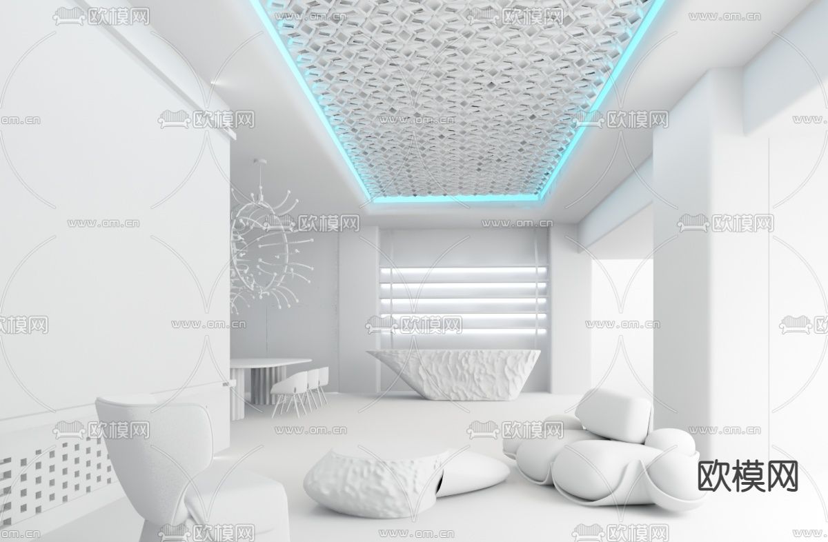 立方体设计 后现代科技风办公室前台3d模型下载（渲染图2）