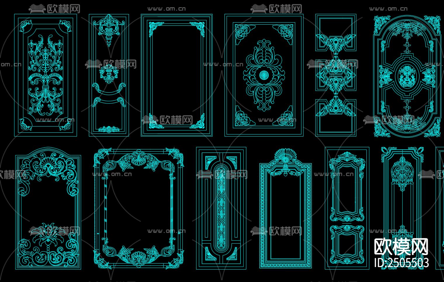 210款法式雕花板CAD图库下载（渲染图4）