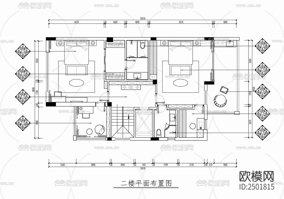 五层别墅室内CAD施工图下载（渲染图6）