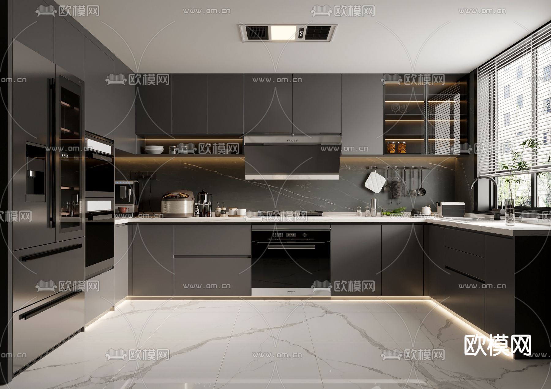 暗黑风厨房 橱柜3d模型下载