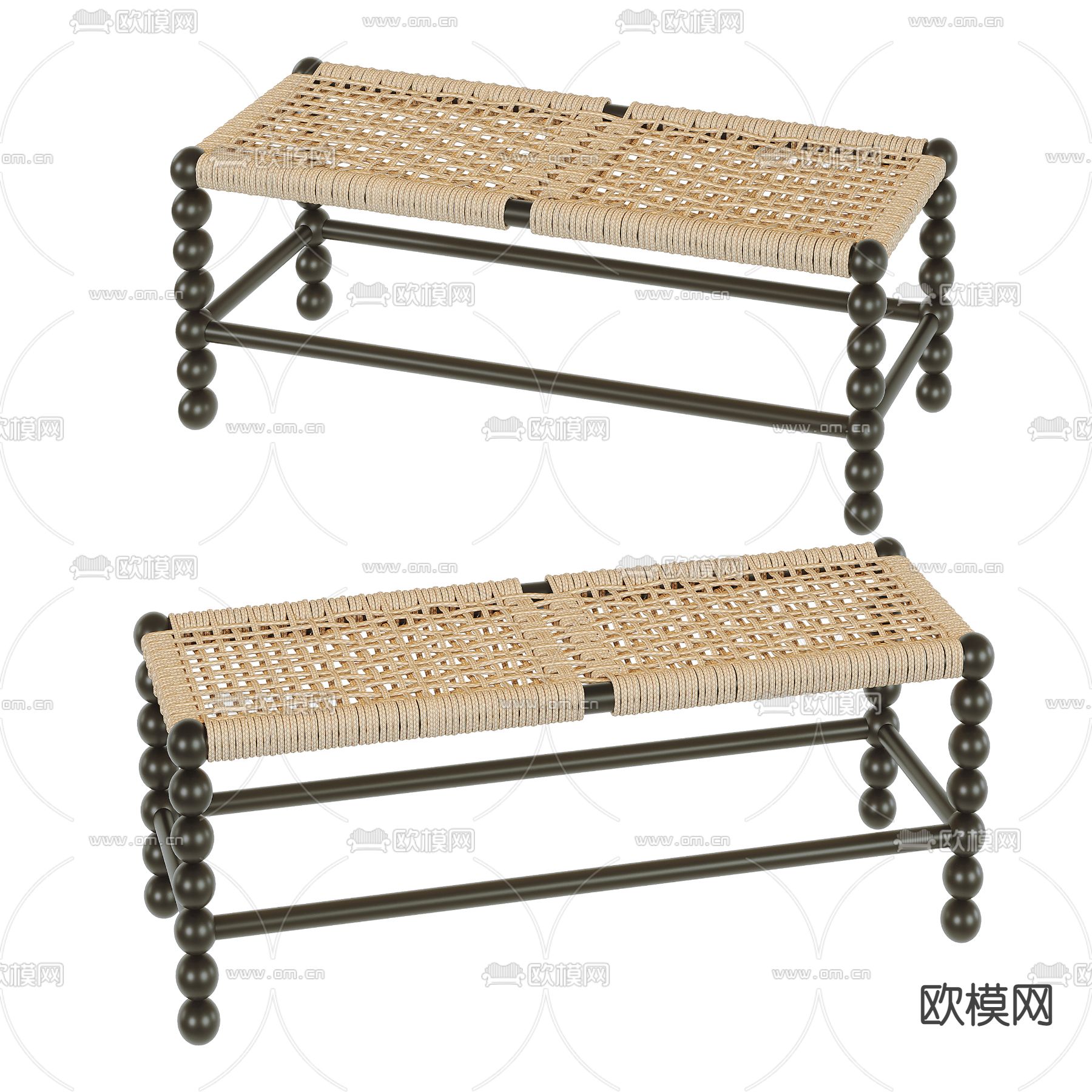 侘寂风绳编凳 长凳3d模型