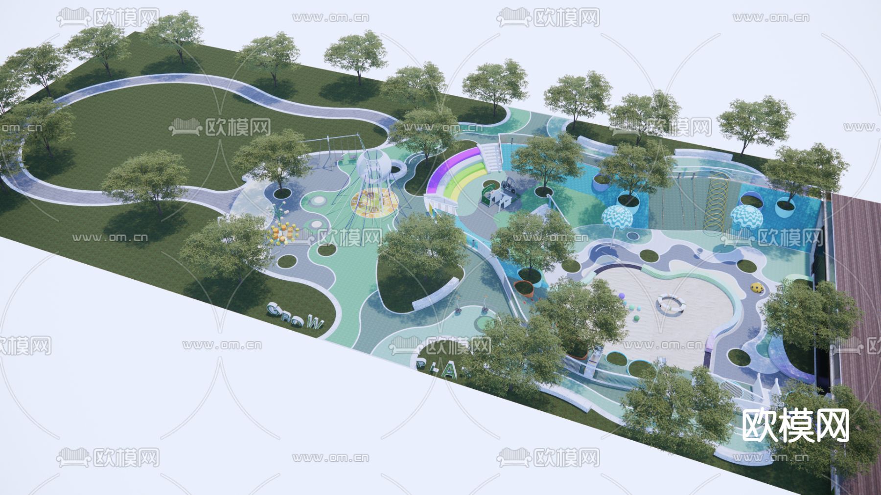 现代趣味儿童游乐区su模型