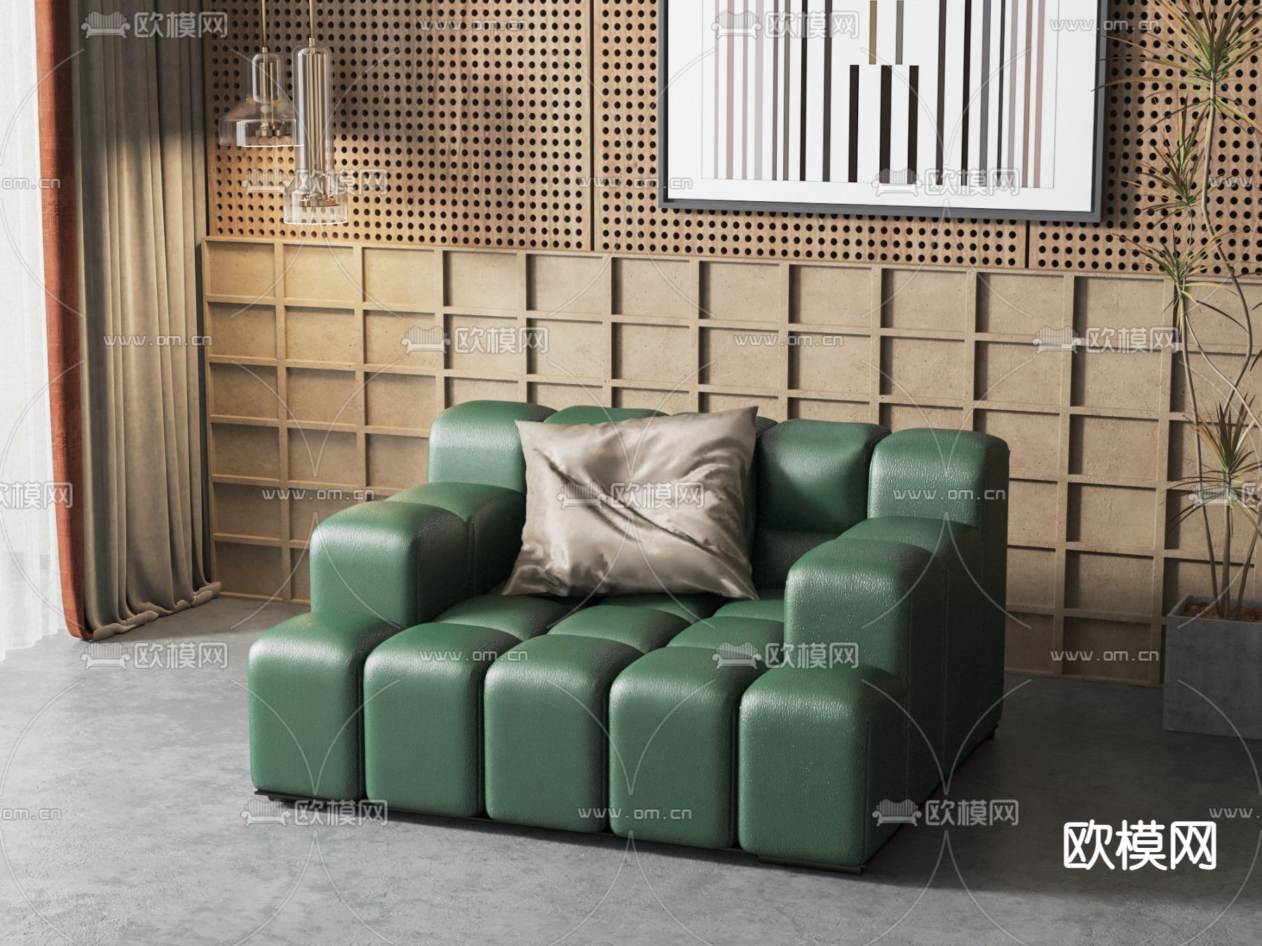 皮革单人沙发3d模型下载