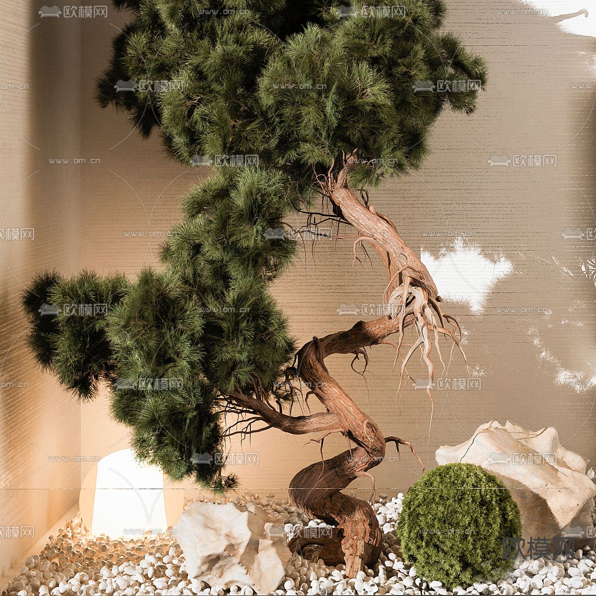 新中式景观绿植 松树造景3d模型下载（渲染图2）