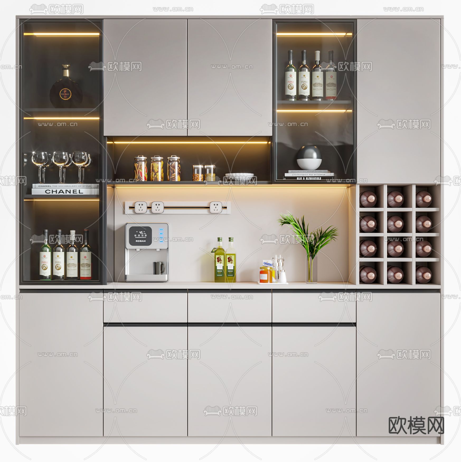现代酒柜su模型下载（渲染图1）