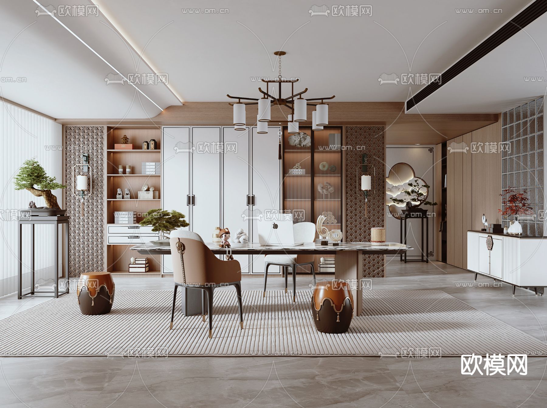 新中式书房3d模型下载