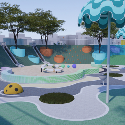 现代趣味儿童游乐区su模型