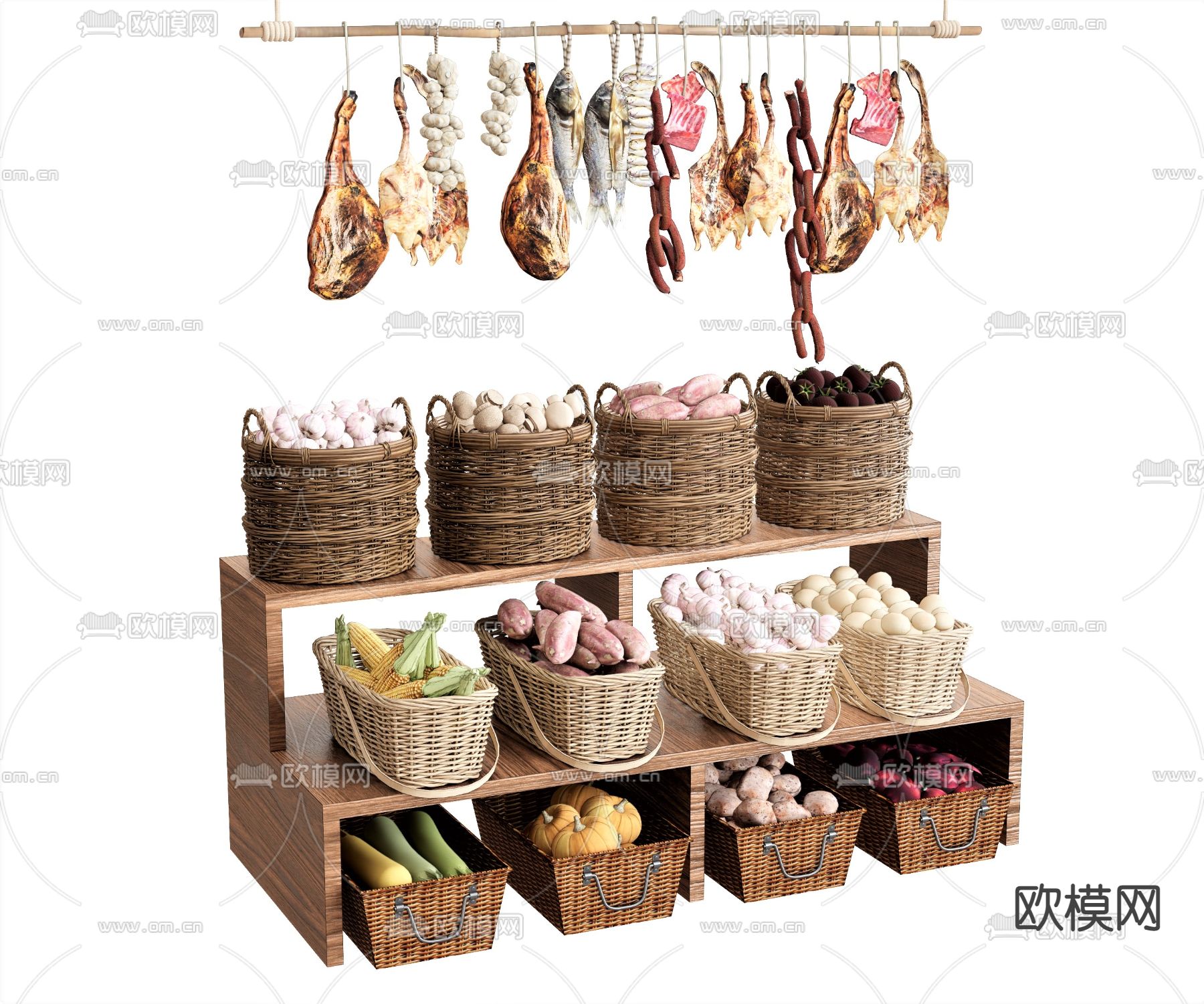 风干火腿 腊肠 腊鱼 腊肉su模型下载（渲染图1）