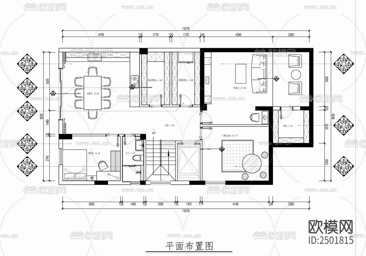 五层别墅室内CAD施工图下载（渲染图9）
