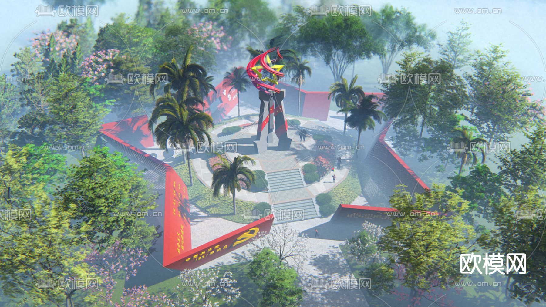 党建宣传牌 精神堡垒su模型下载（渲染图4）