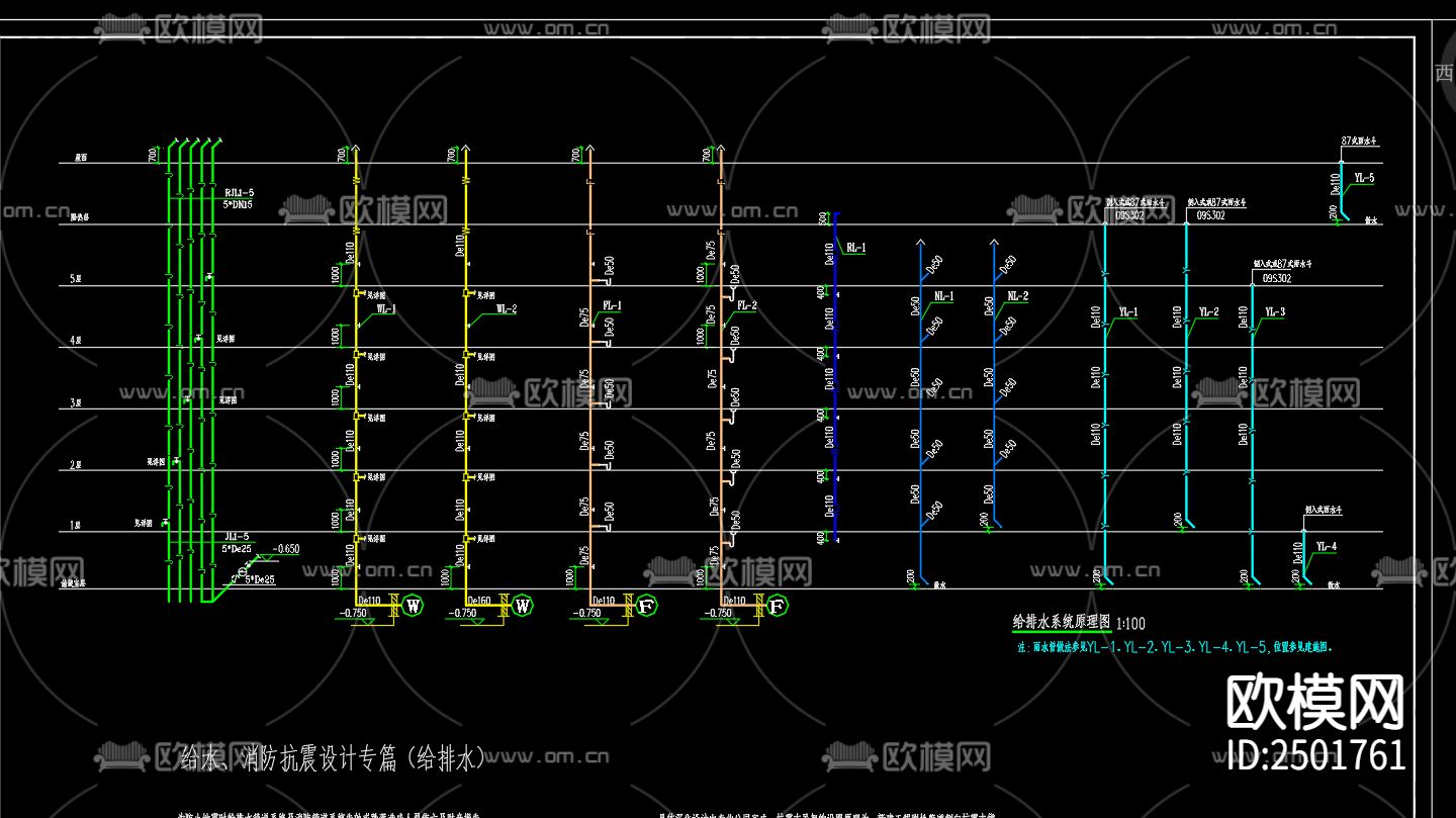 界集镇金色界城32号楼给排水专业设计CAD施工图下载（渲染图4）