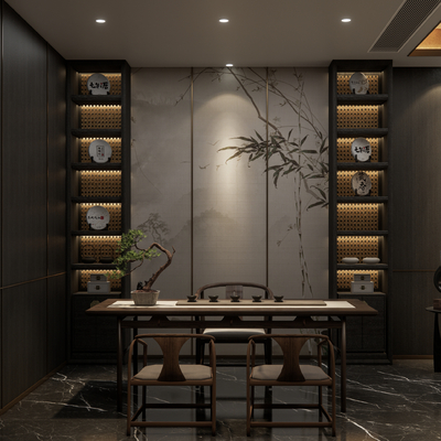  新中式接待室 茶室su模型 