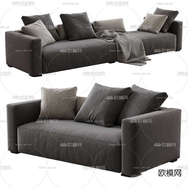 现代极简布艺多人沙发免费3d模型下载