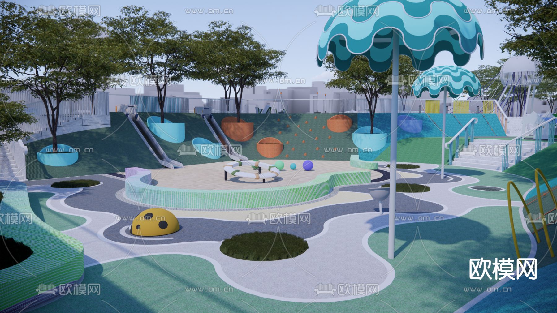 现代趣味儿童游乐区su模型
