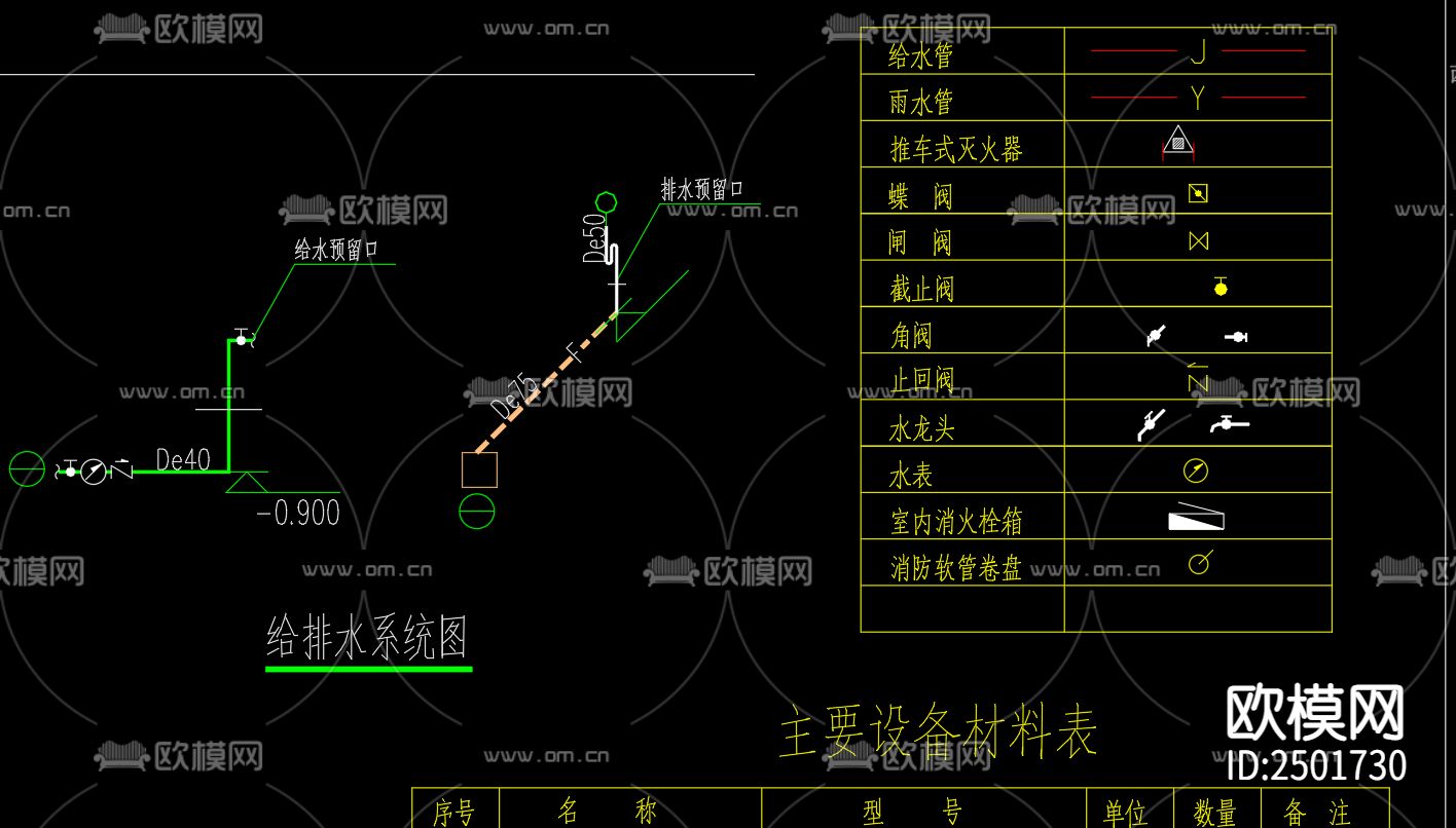 某沿街商业给排水CAD施工图下载（渲染图4）