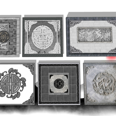  新中式雕花 石雕 地雕 浮雕su模型 