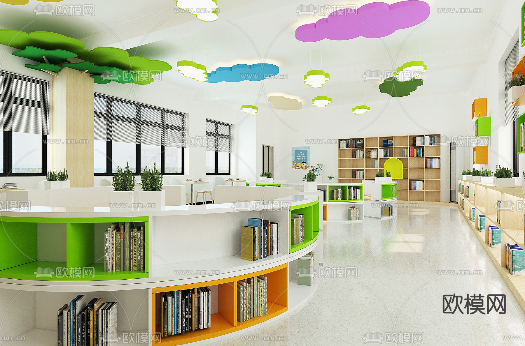 现代小学阅读室3d模型下载（渲染图2）