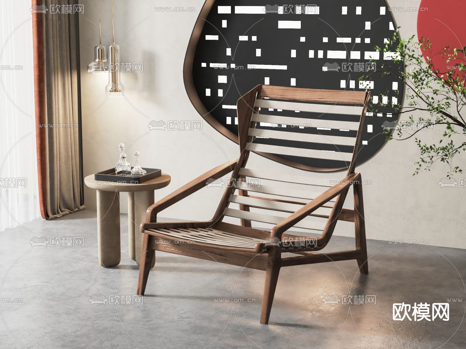 侘寂风躺椅3d模型下载