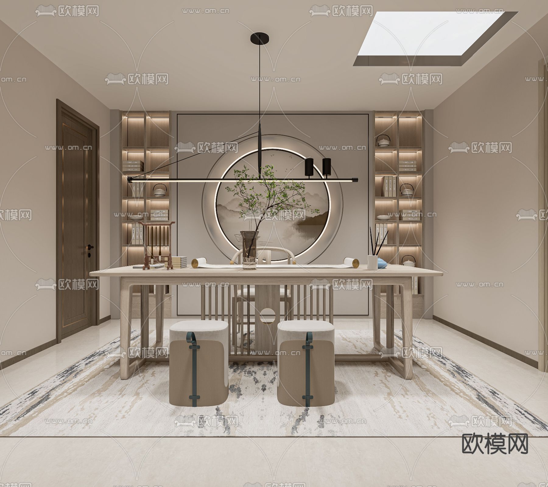 新中式美容院茶室免费3d模型下载（渲染图1）