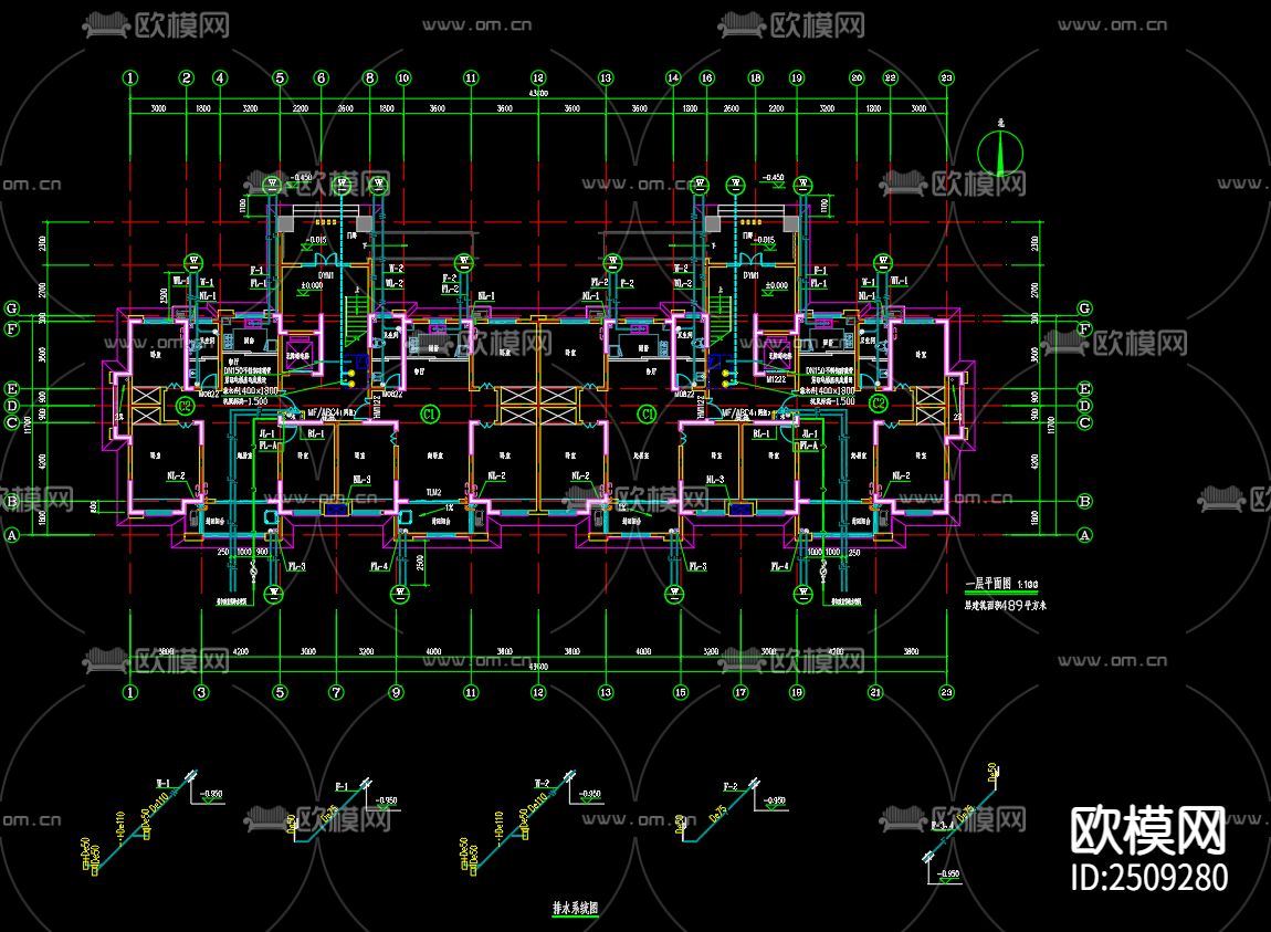 富园悦府25号楼给排水及水灭火系统cad施工图下载（渲染图4）