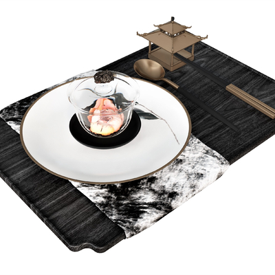  新中式餐具 盘子su模型 