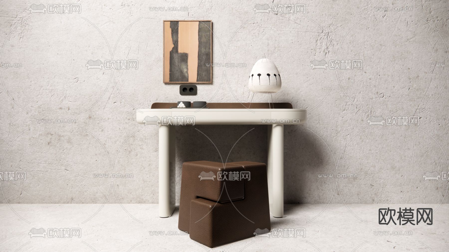 现代梳妆台su模型下载（渲染图1）