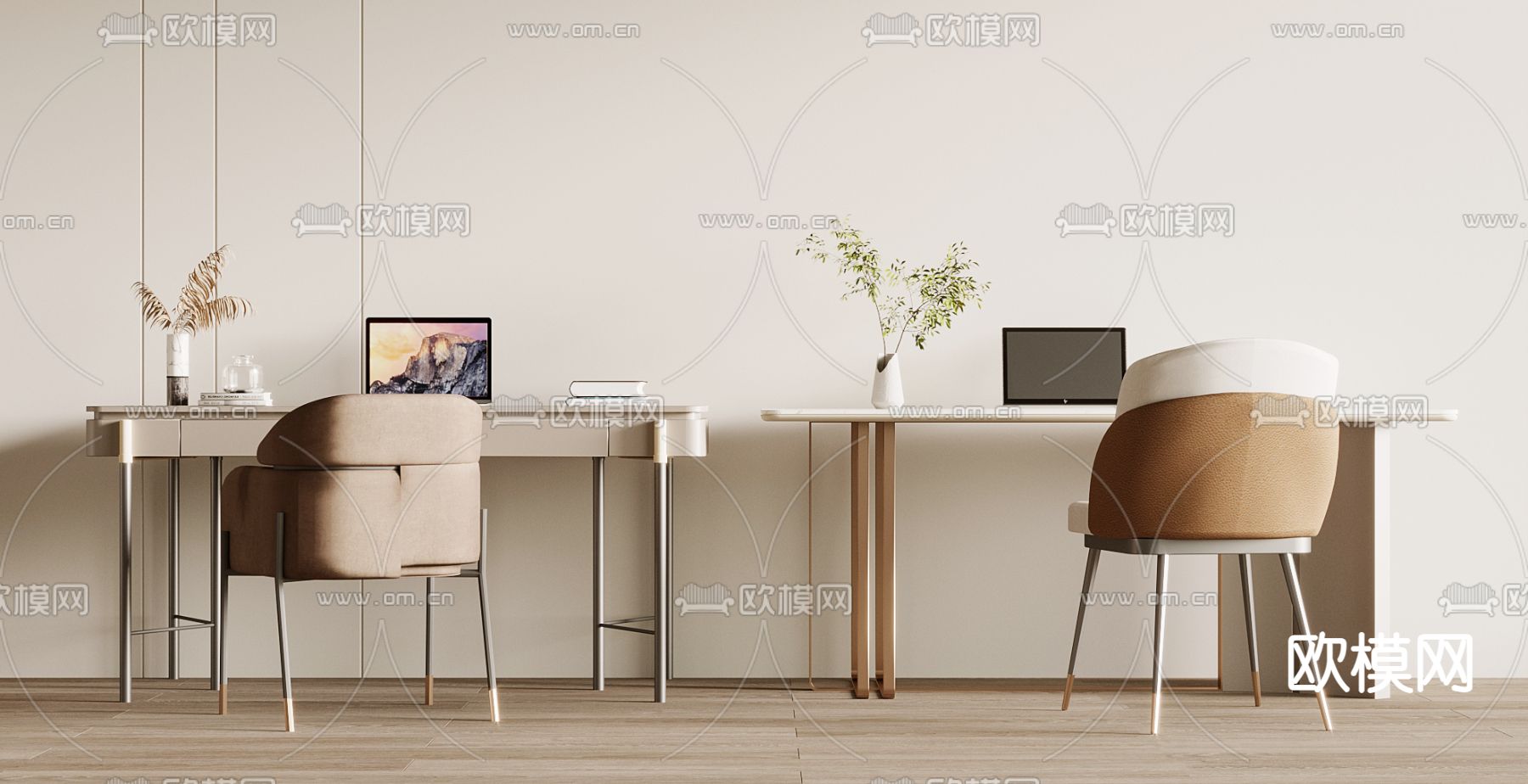 轻奢风书桌椅 电脑桌 学习桌3d模型下载