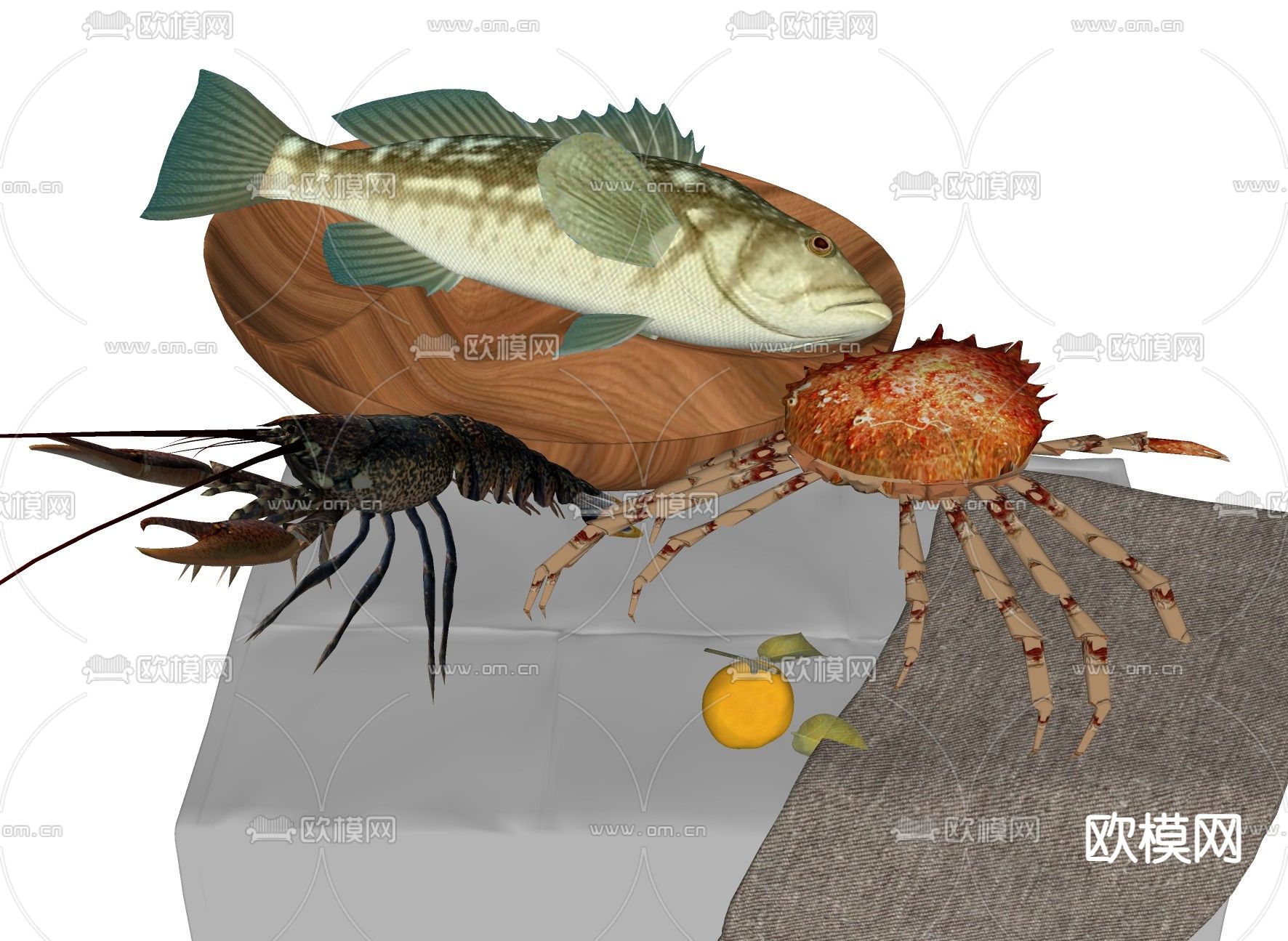 现代食物 海鲜 石斑鱼su模型