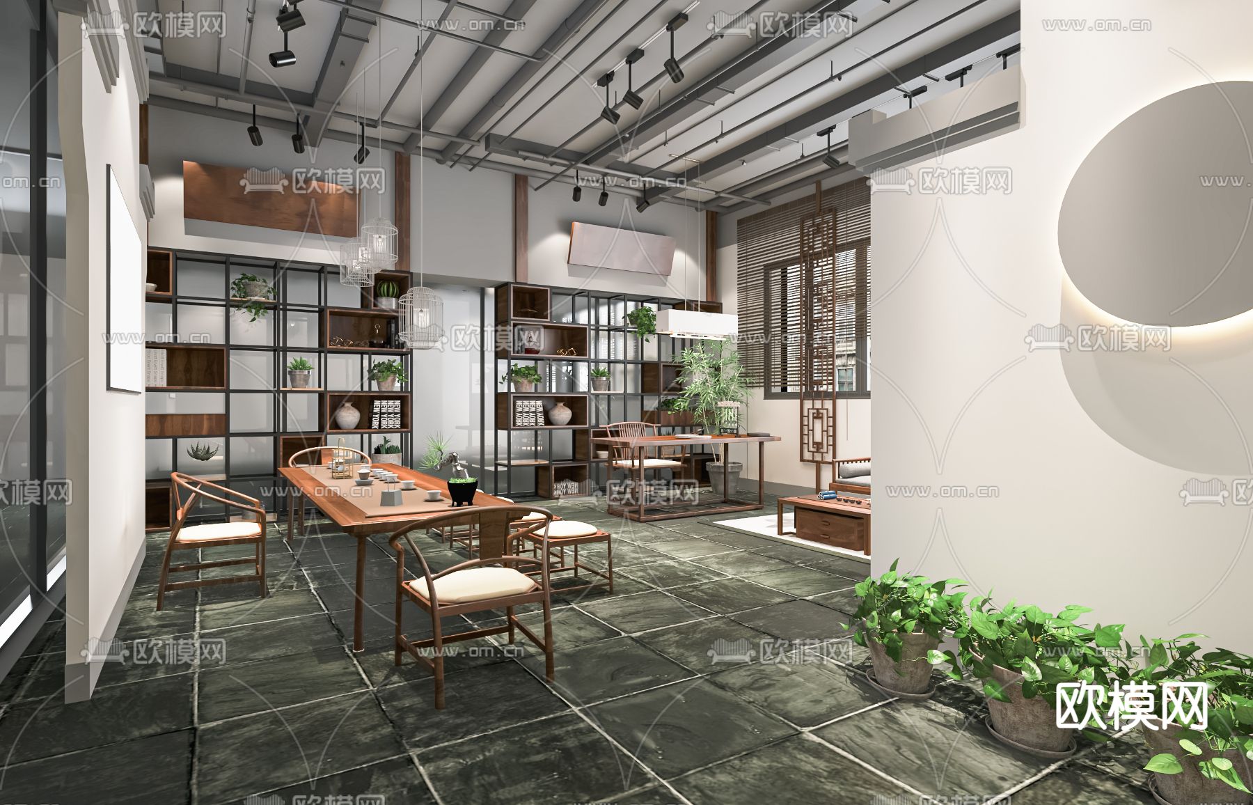 新中式茶馆 茶楼su模型下载（渲染图1）