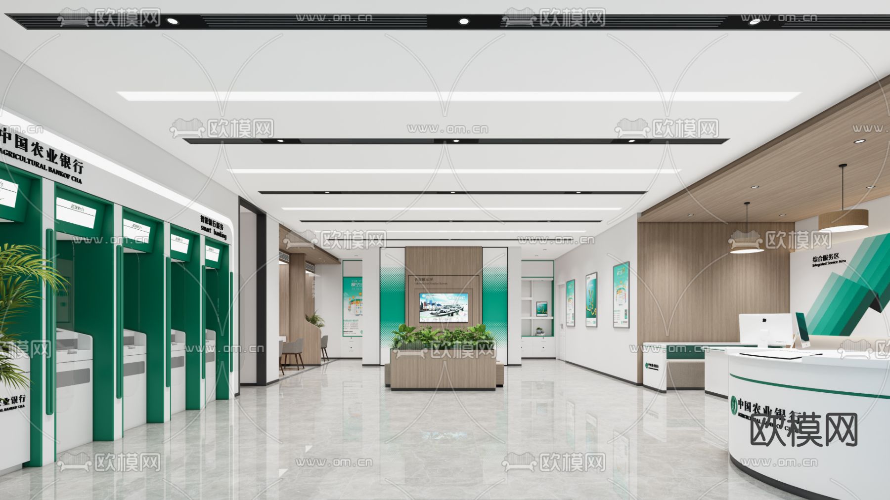 现代银行营业厅免费3d模型下载（渲染图2）