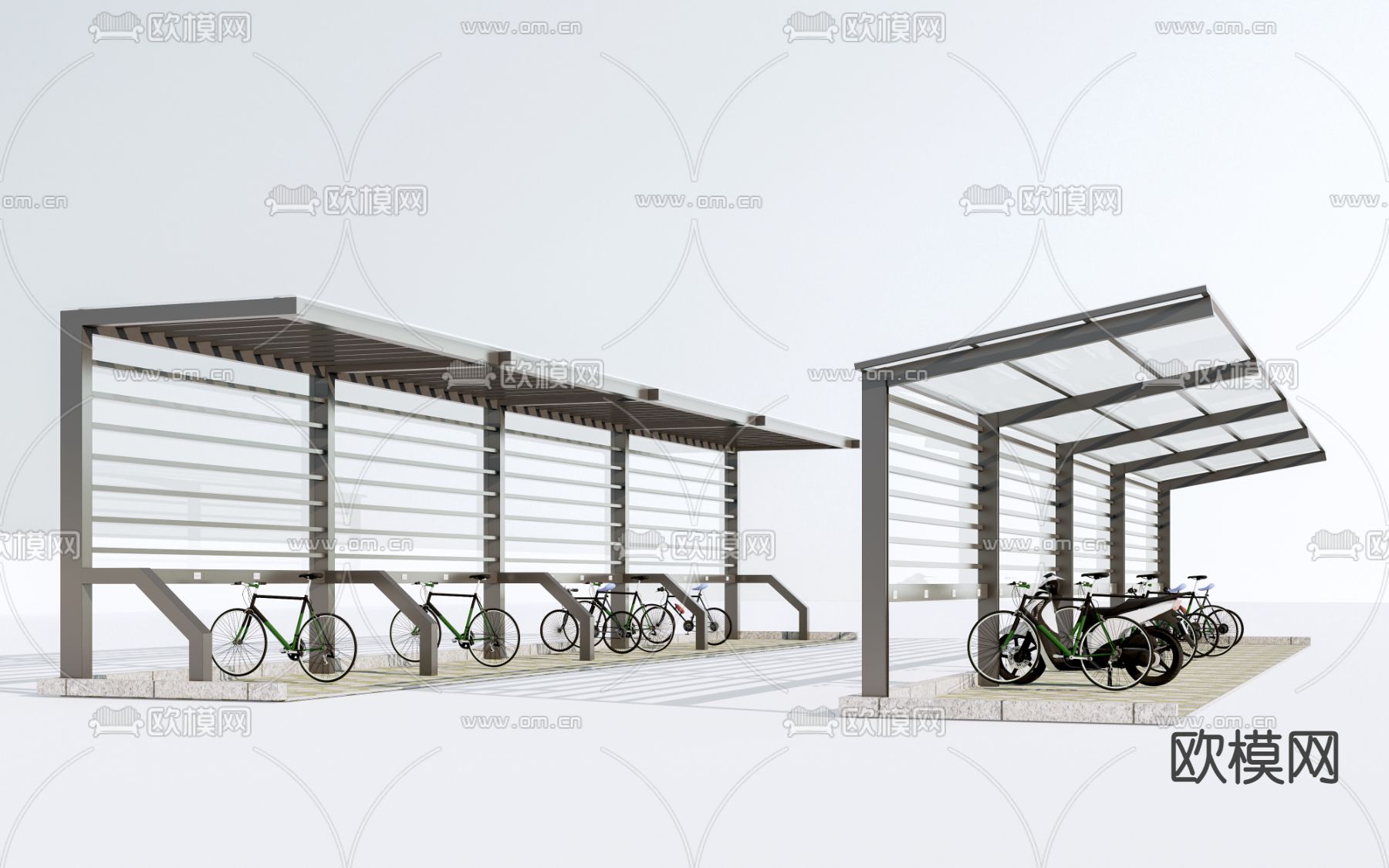 现代非机动车棚su模型下载（渲染图1）