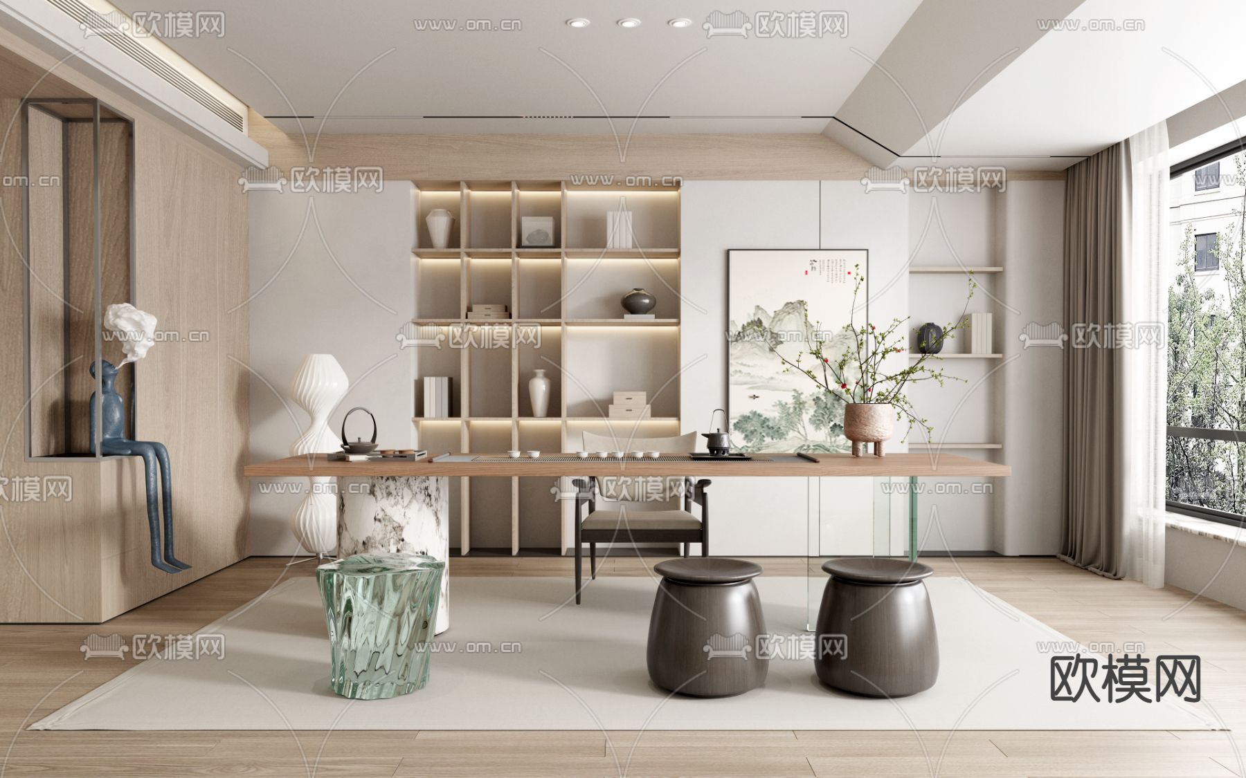 新中式茶室3d模型下载