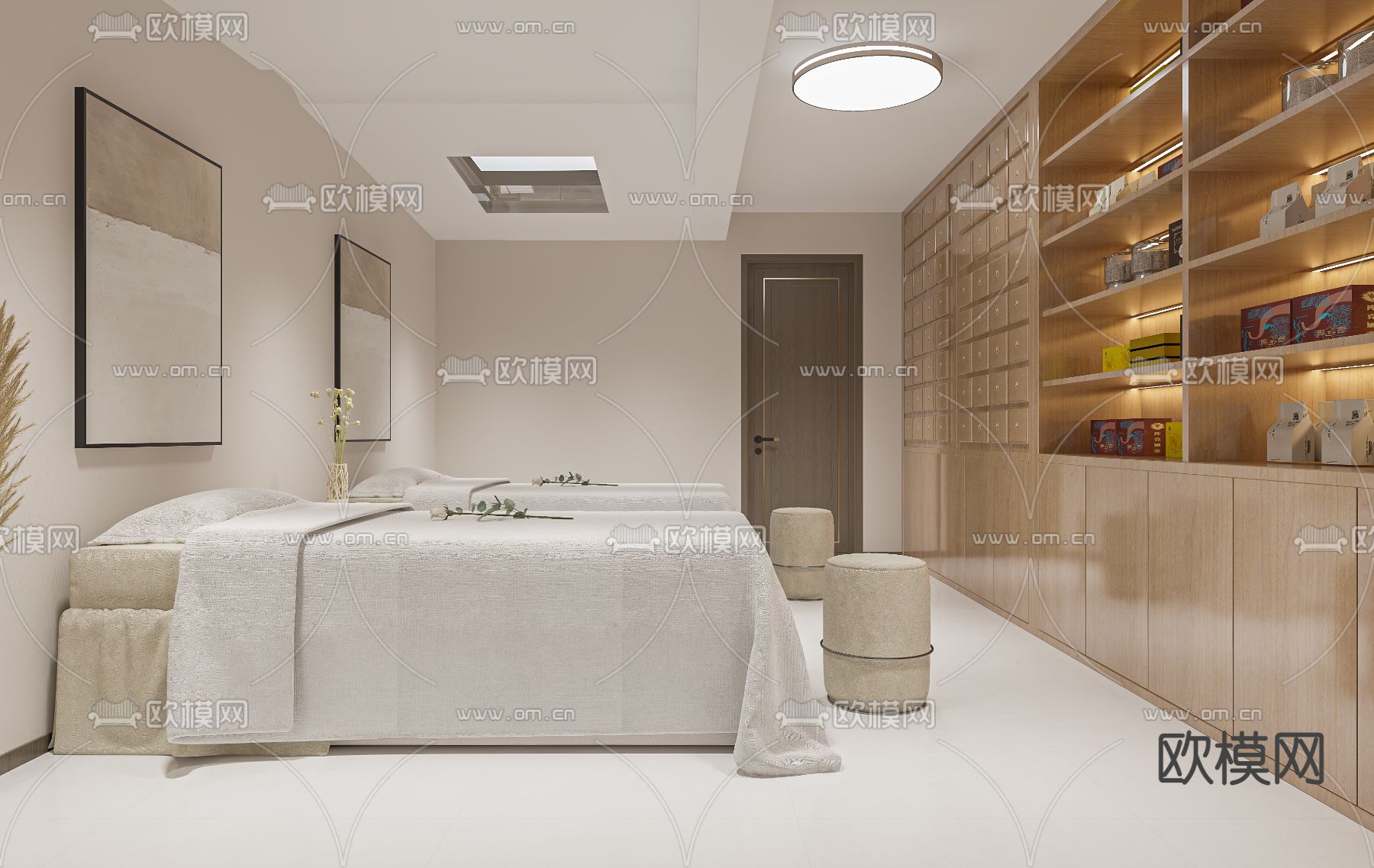 新中式美容院茶室免费3d模型下载（渲染图6）