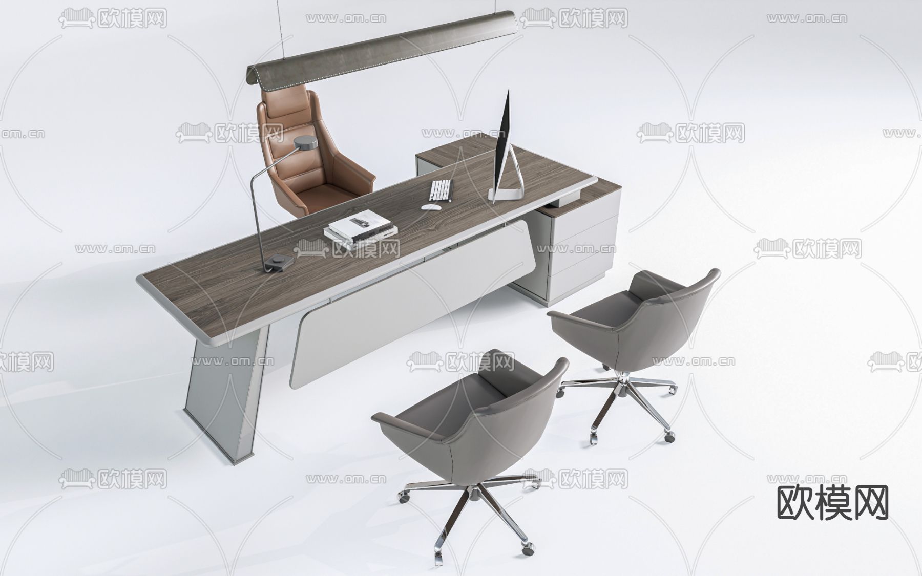 现代办公桌椅 班台桌椅su模型下载（渲染图1）