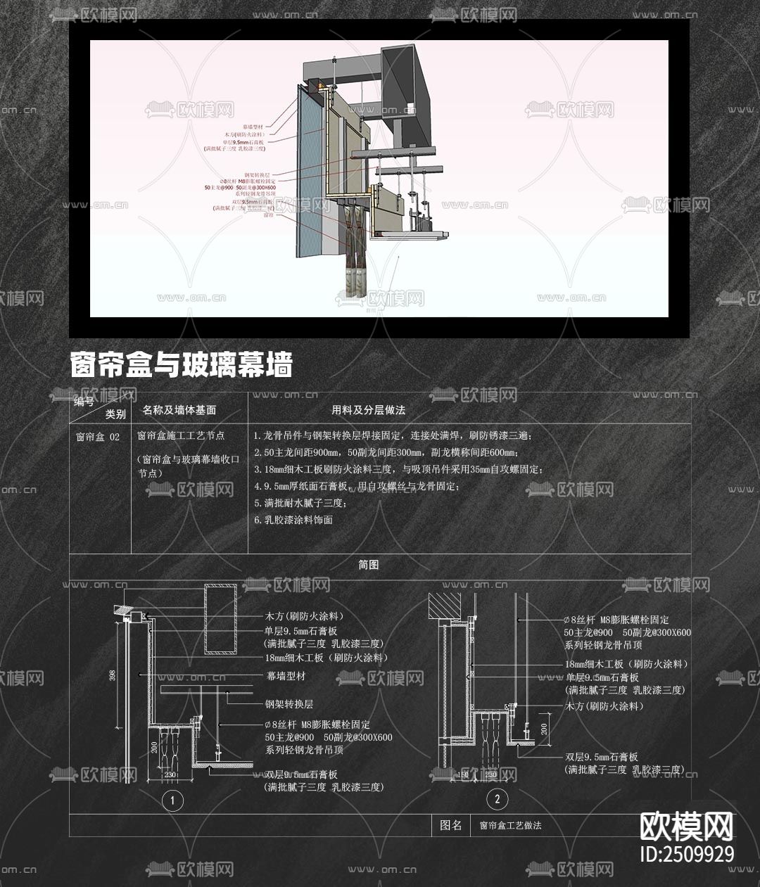金螳螂专用墙顶地节点CAD施工图下载（渲染图2）