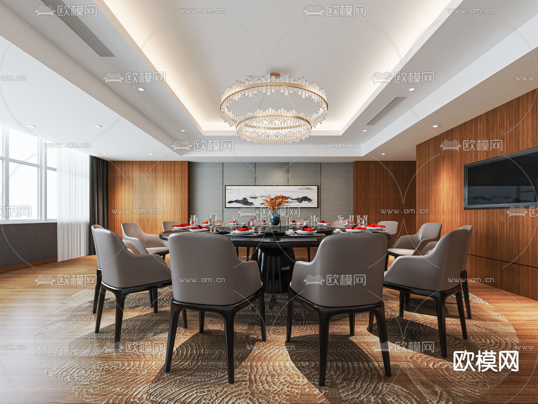 现代餐厅包房su模型下载（渲染图1）