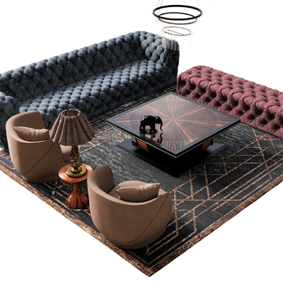  欧式沙发茶几组合su模型 