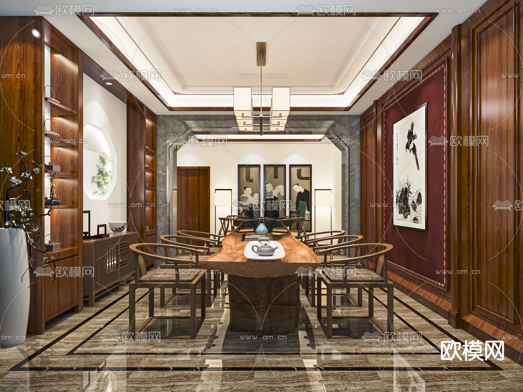 新中式茶馆 茶楼su模型下载（渲染图1）